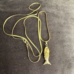Monet Gold Fish Pendant Necklace